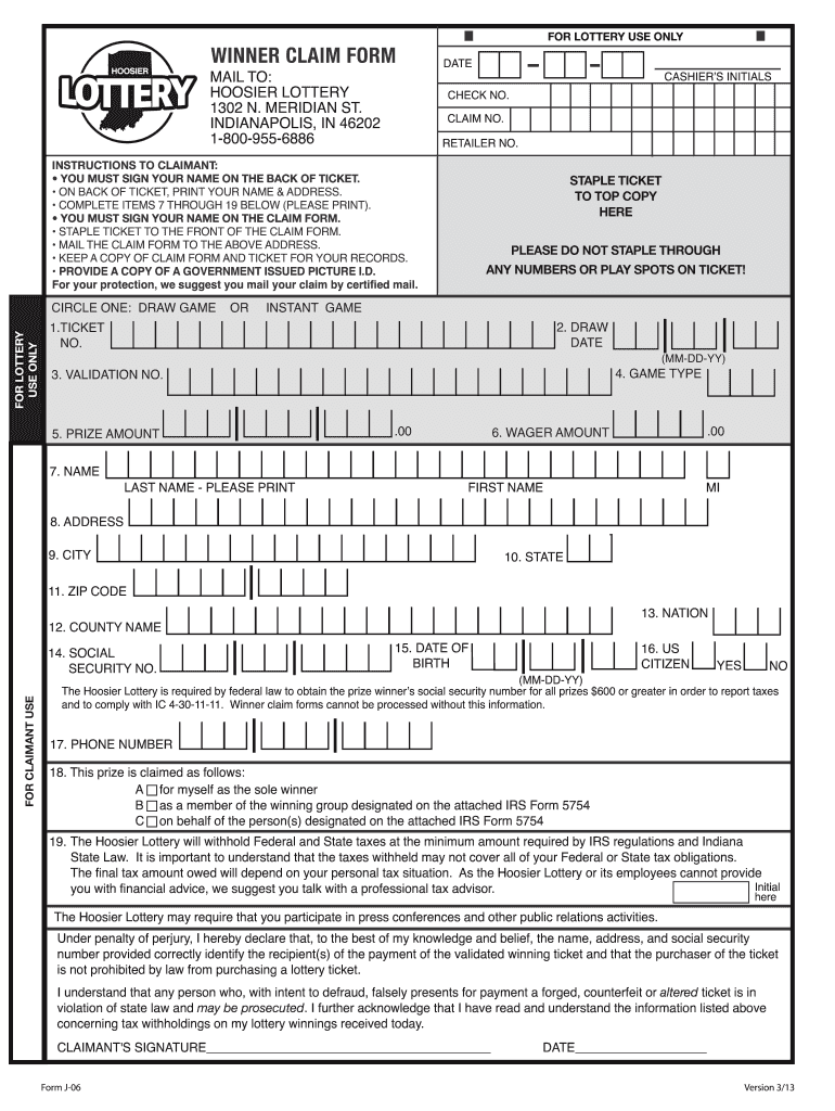 Hoosier Lottery Claim Form Fill Out And Sign Printable PDF Template