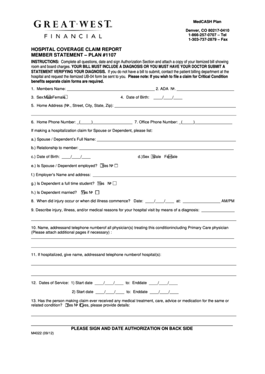 Hospital Coverage Claim Report Form Printable Pdf Download
