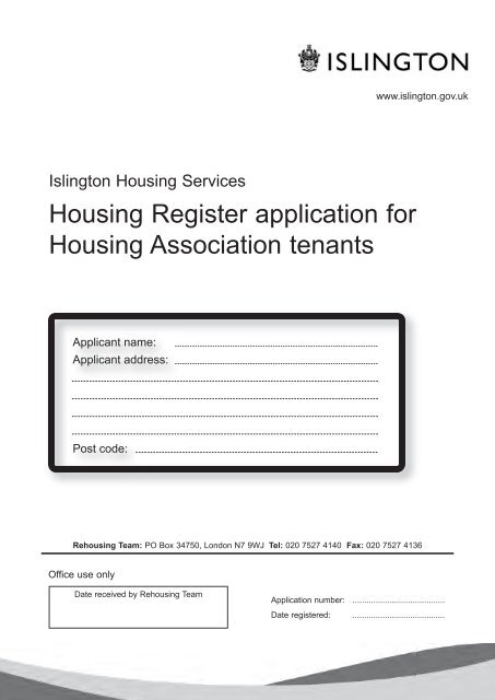 Housing Register Application Form For Housing Islington Council