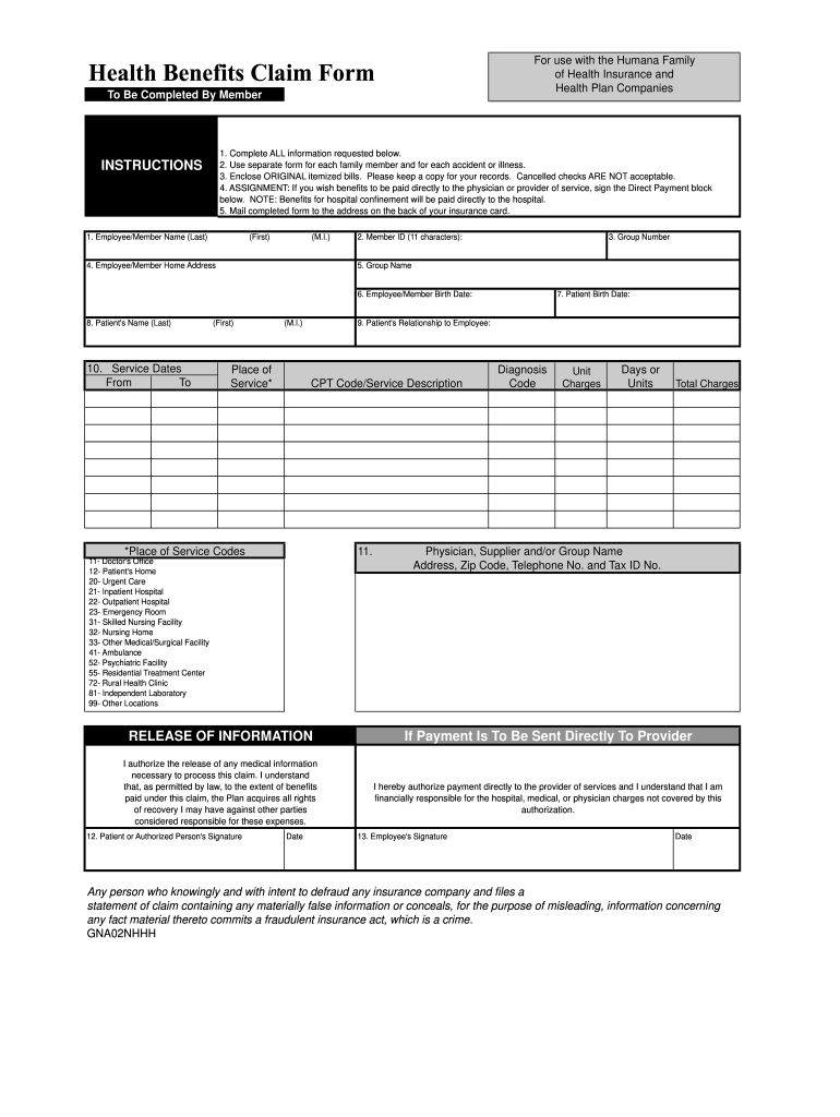 Humana Health Benefits Claim Fill Online Printable Fillable Blank 