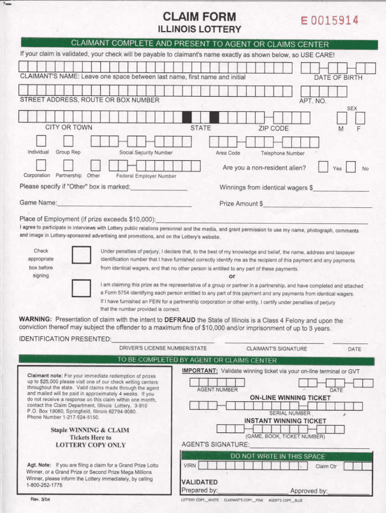 IL Lottery Claim Form 2004 Fill And Sign Printable Template Online 