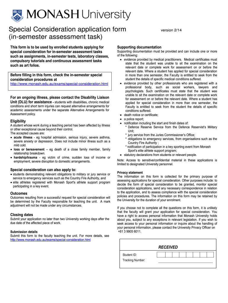 In Semester Special Consideration Application Form Monash Monash Edu 