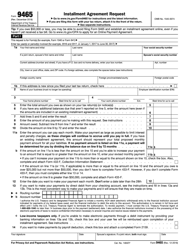 IRS 9465 2018 Fill And Sign Printable Template Online US Legal Forms