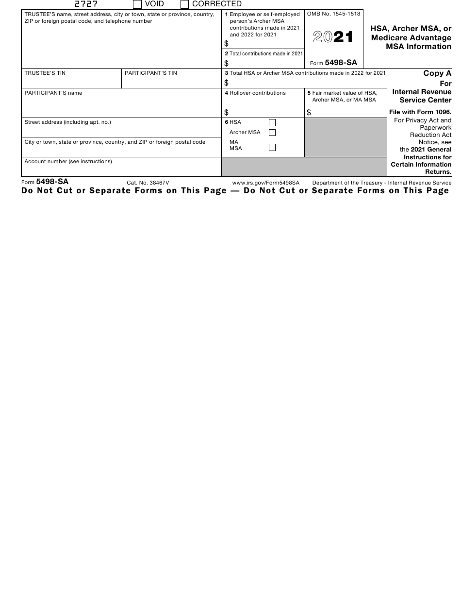 IRS Form 5498 SA Download Fillable PDF Or Fill Online Hsa Archer Msa