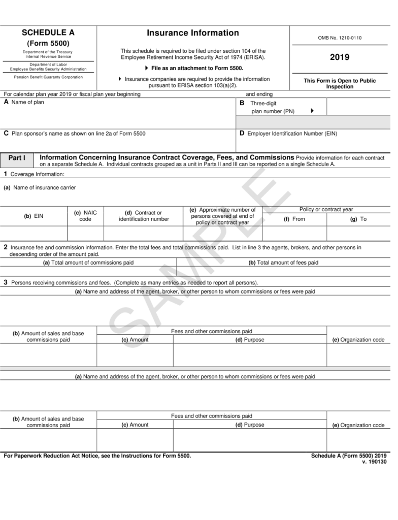 IRS Form 5500 Schedule A Download Fillable PDF Or Fill Online Insurance 