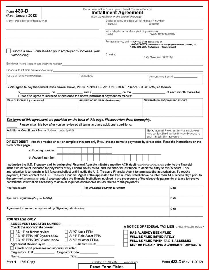 Irs Installment Agreement Online Irs Payment Plan Form Online 