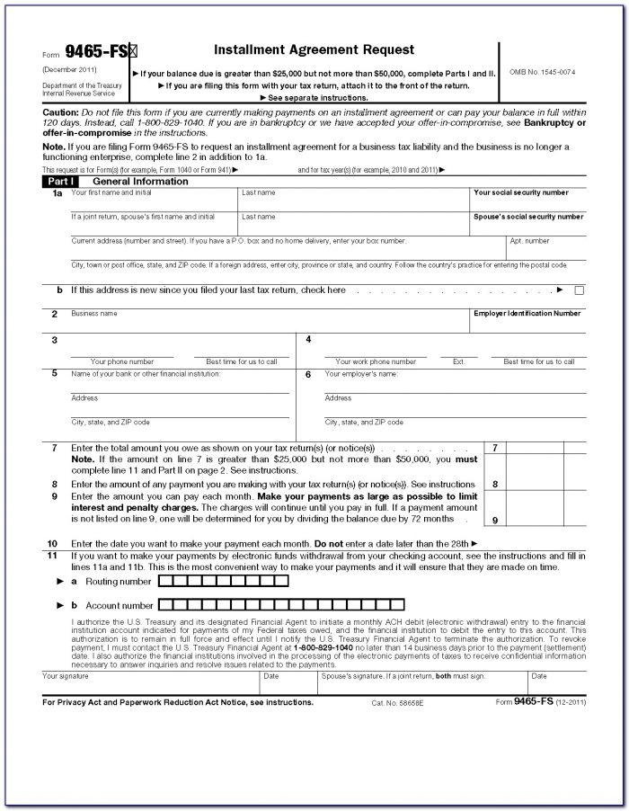 Irs Payment Plan Form 9465 Instructions Form Resume Examples