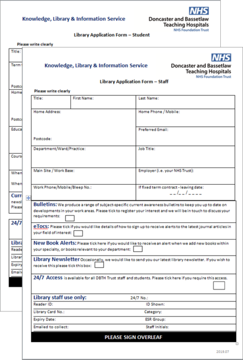 Library Application Forms Doncaster And Bassetlaw Teaching Hospitals