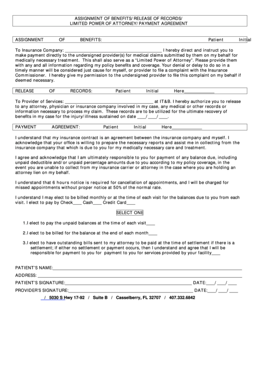 Limited Power Of Attorney payment Agreement Printable Pdf Download