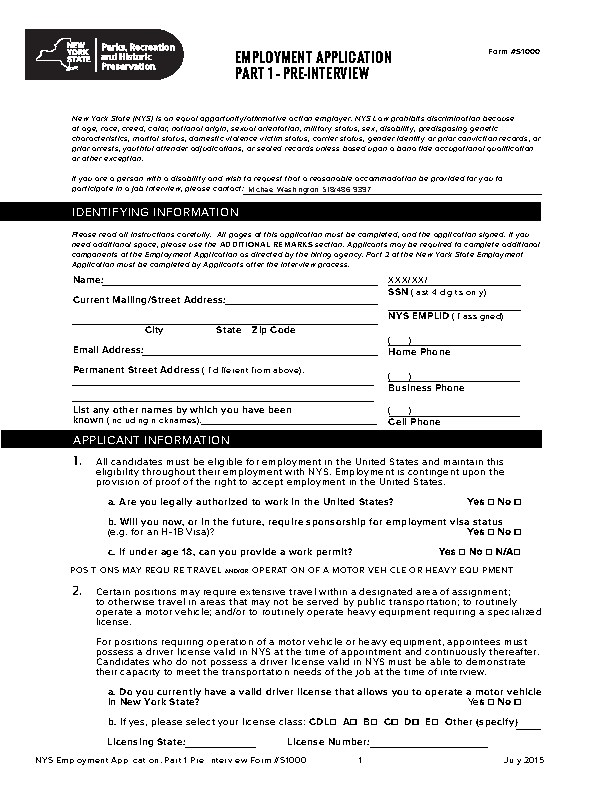 Looking For New York State Parks And Recreation Job Application Form 