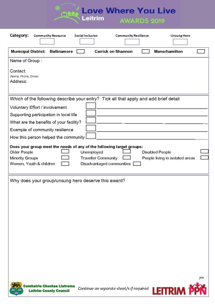 LWYL PPN 2019 Application Form Leitrim PPN