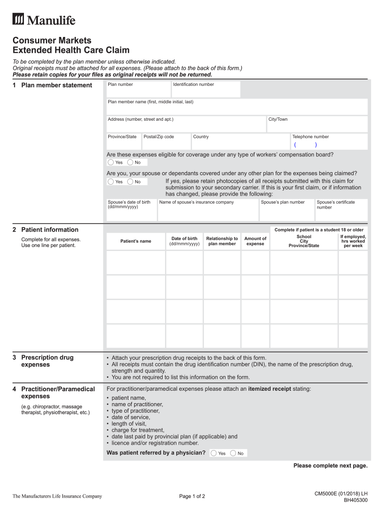 Manulife Consumer Markets Extended Health Care Claim Form