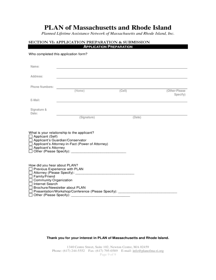 MARC Application Form For PLAN Of Massachusetts And Rhode Island Free 