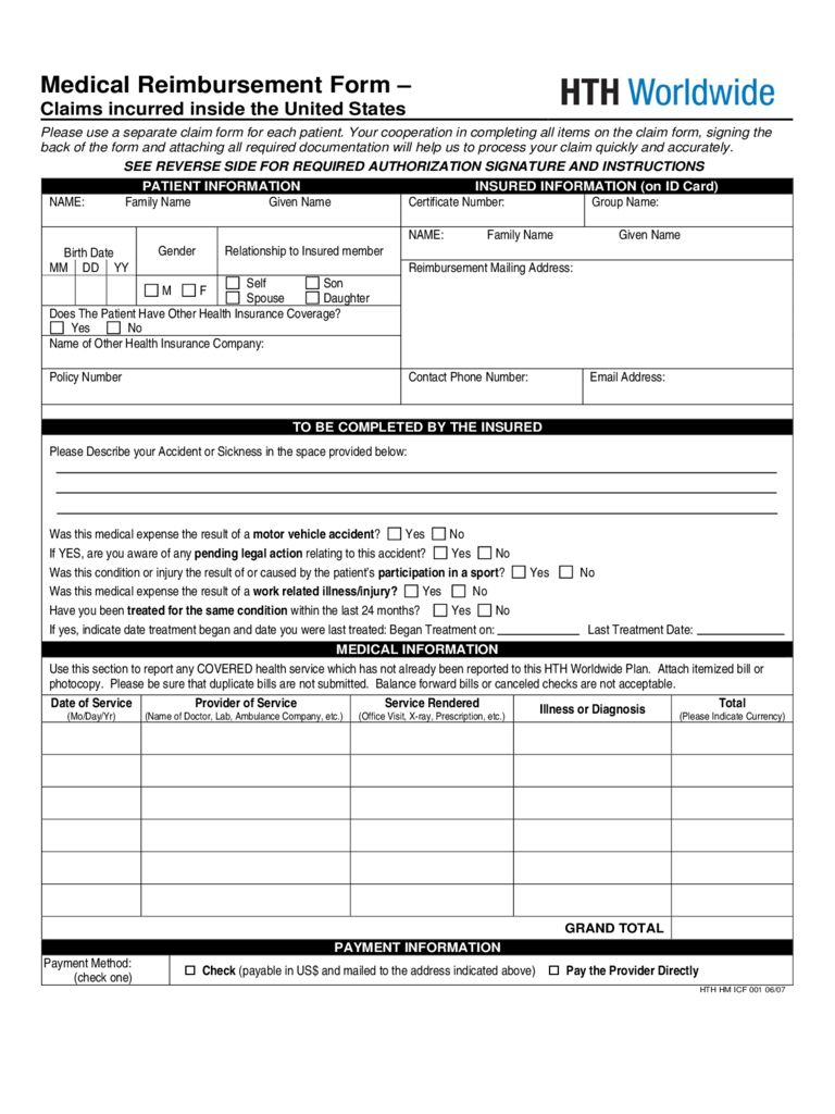 Medical Reimbursement Form 6 Free Templates In Pdf Word Throughout 