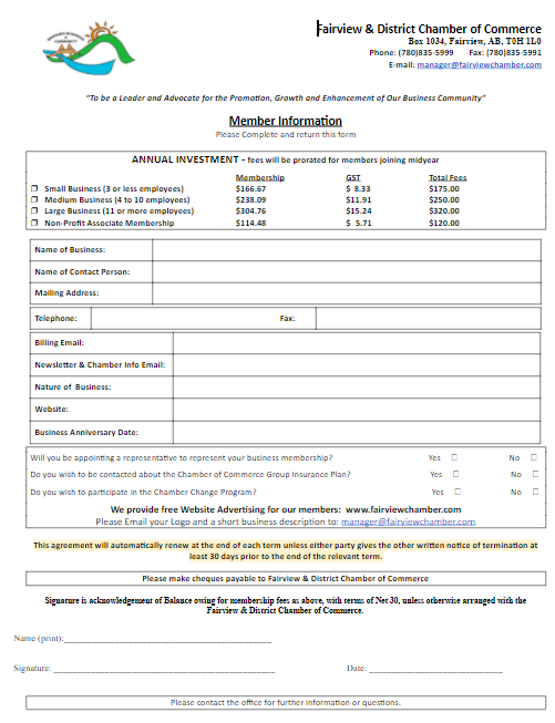 Membership Forms Fairview District Chamber Of Commerce