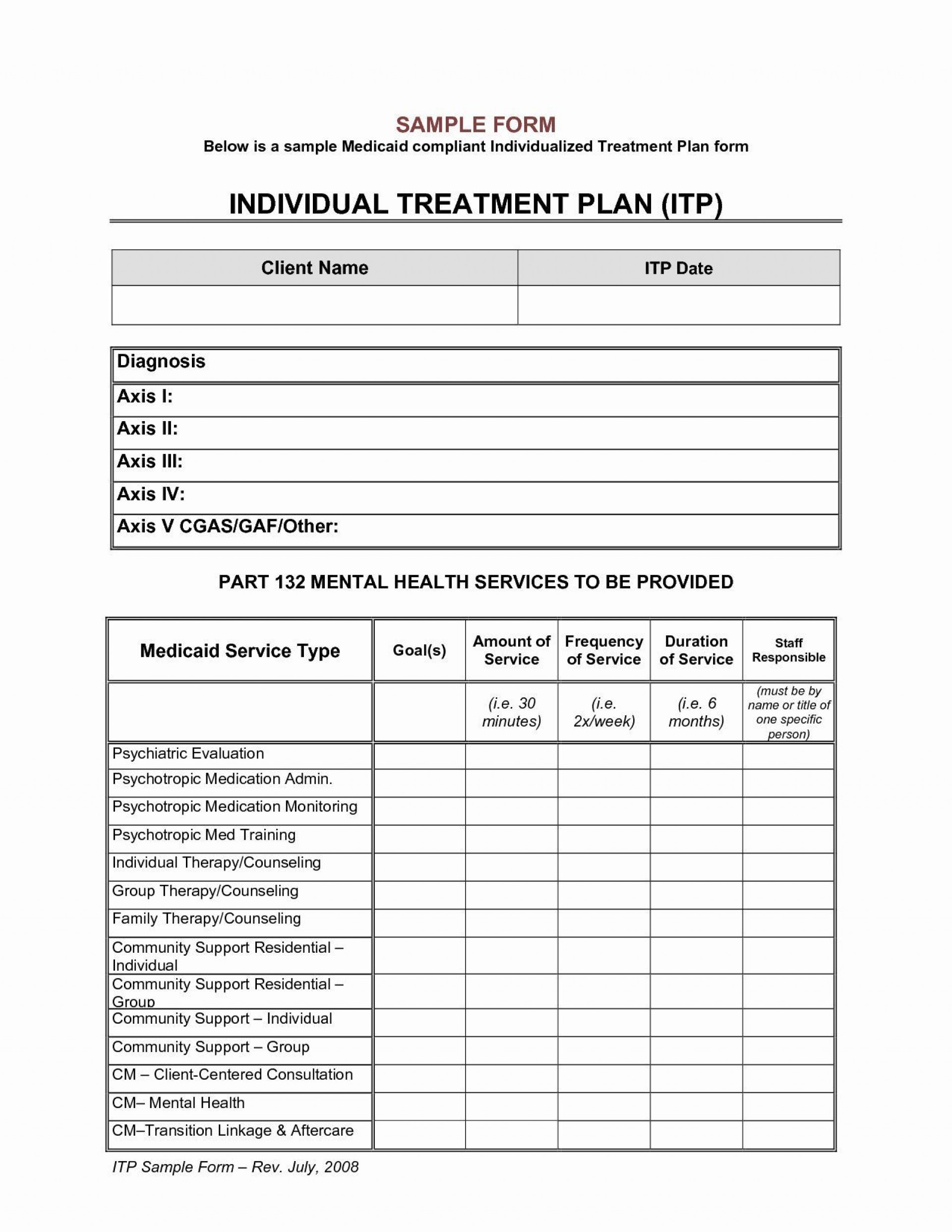 Mental Health Treatment Plan Template Addictionary