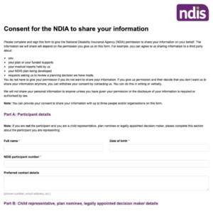 NDIA Information Consent Form Online Form Templates Australia