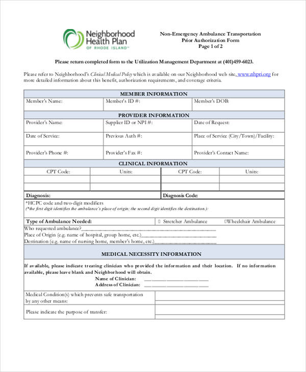 Neighborhood Health Plan Of Rhode Island Prior Authorization Form 