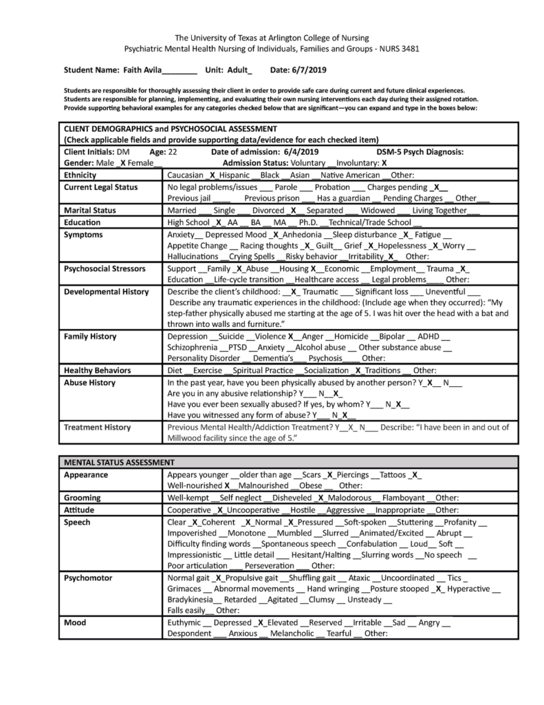 Nursing Care Plan Mental Health Care Plan UT Arlington StuDocu