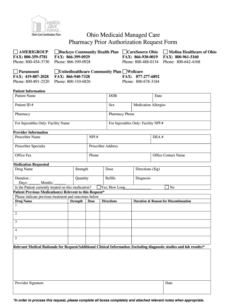 Ohio Medicaid Prior Authorization Form Fill Online Printable 