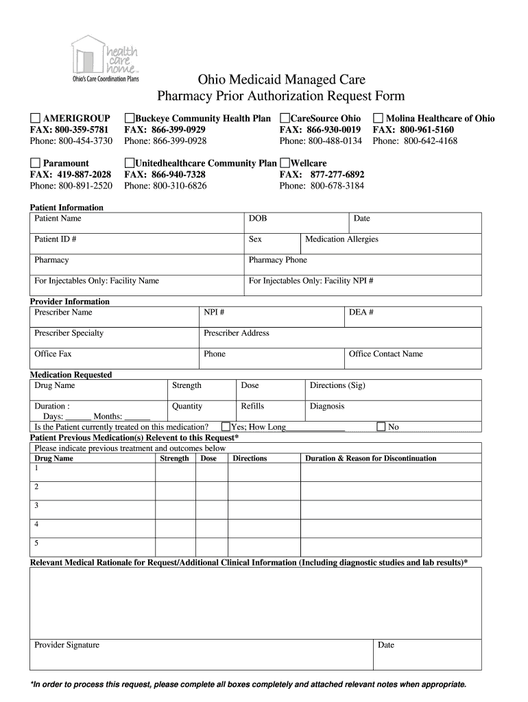 Ohio Medicaid Prior Authorization Form Fill Online Printable