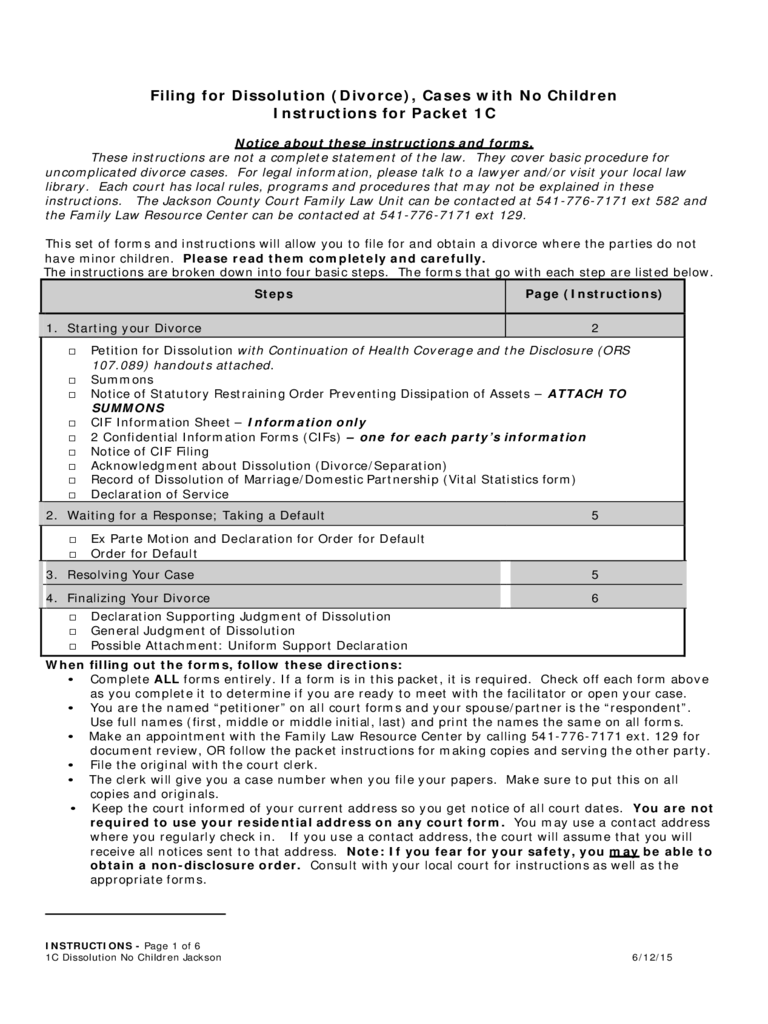 Oregon Divorce Forms Free Templates In PDF Word Excel To Print