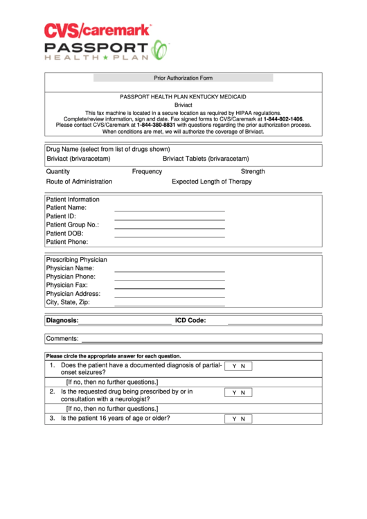 Passport Health Plan Kentucky Medicaid Briviact Printable Pdf Download