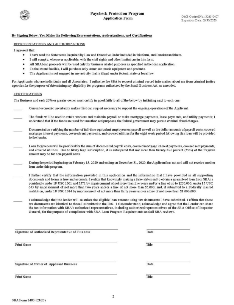 Paycheck Protection Program Application Form Greater Killeen Chamber 