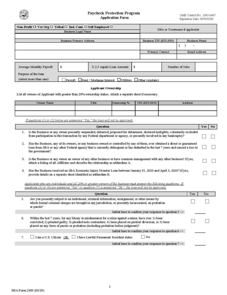 Paycheck Protection Program Application Form Greater Killeen Chamber 