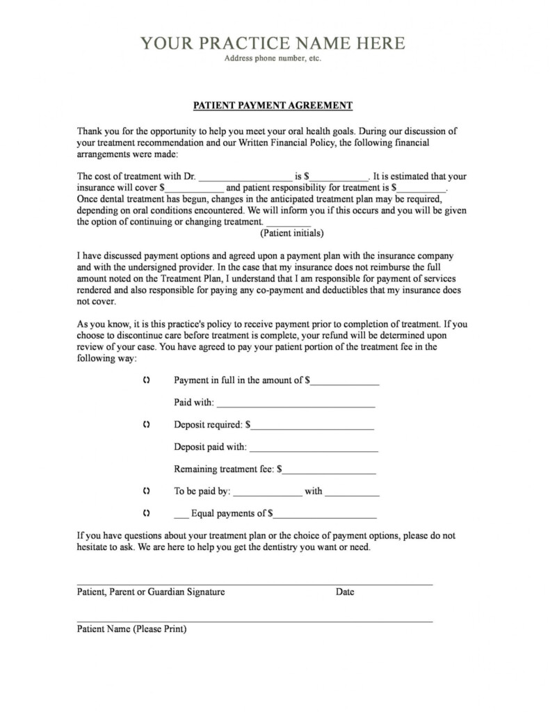 Payment Agreement 40 Templates Contracts Templatelab Dental Payment 