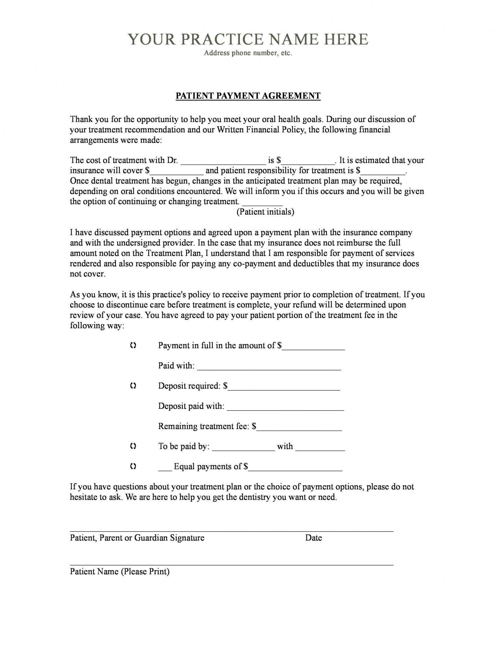 Payment Agreement 40 Templates Contracts Templatelab Dental Payment