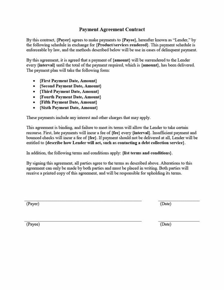 Payment Plan Agreement New Payment Agreement 40 Templates Contracts 