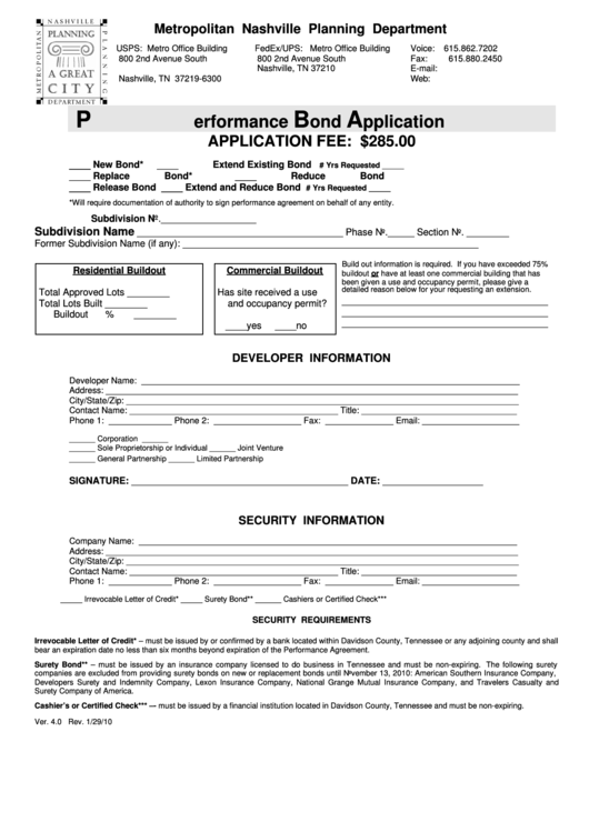 Performance Bond Application Form Metropolitan Nashville Planning 