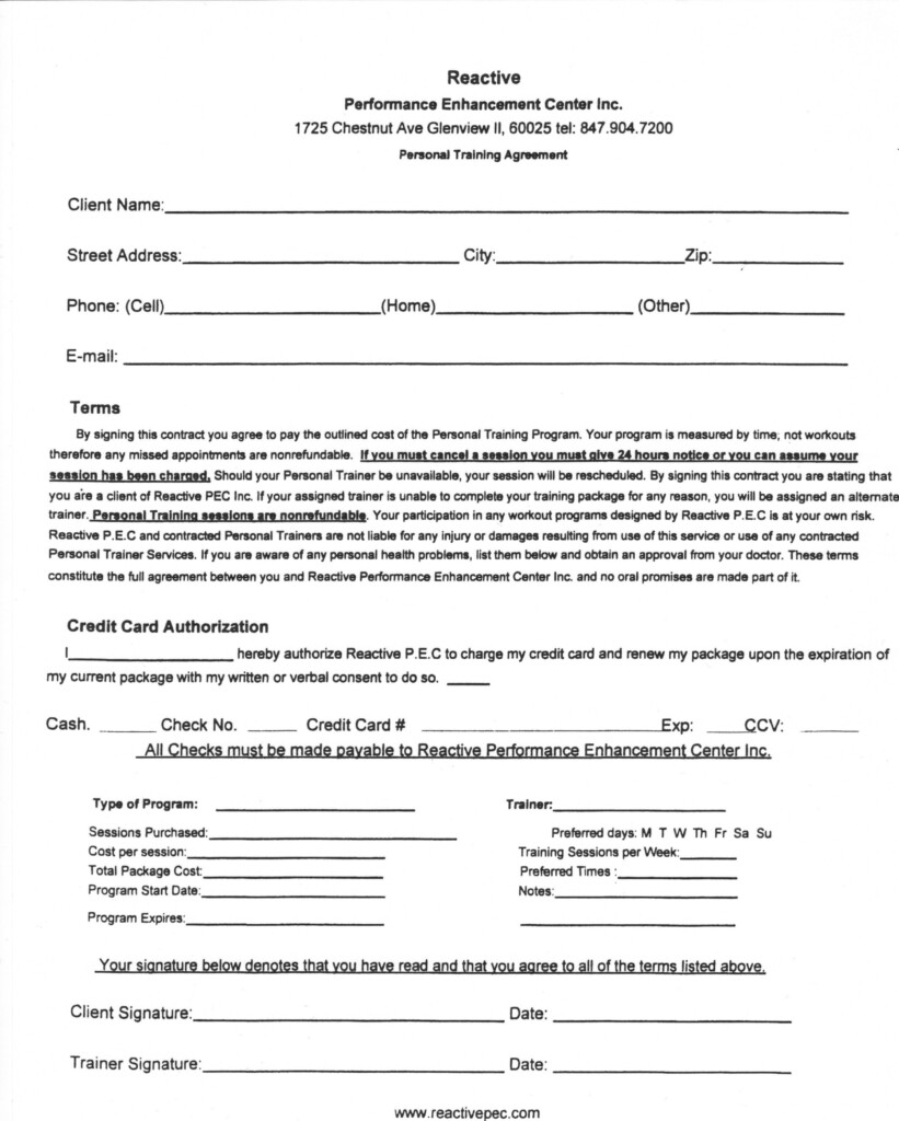 Personal Training Contract Forms Google Search Contract Template 