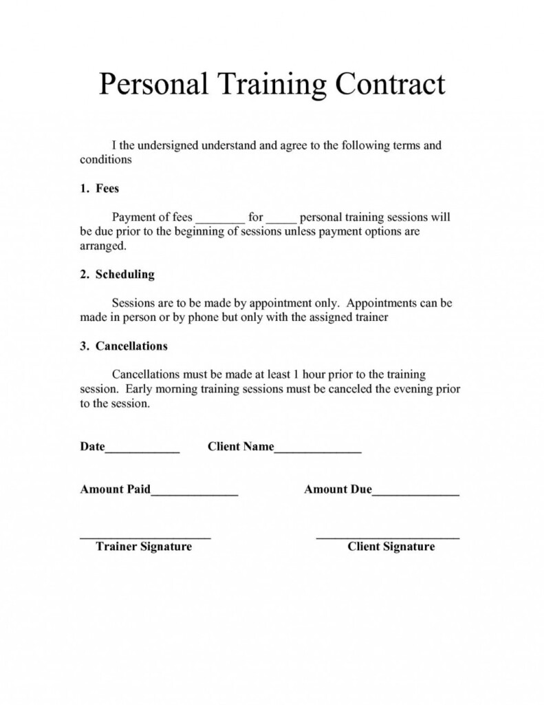 Personal Training Contract Template Addictionary