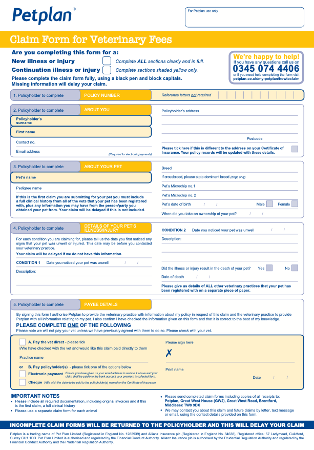 Petplan Claim Form Online Download PDF For Free