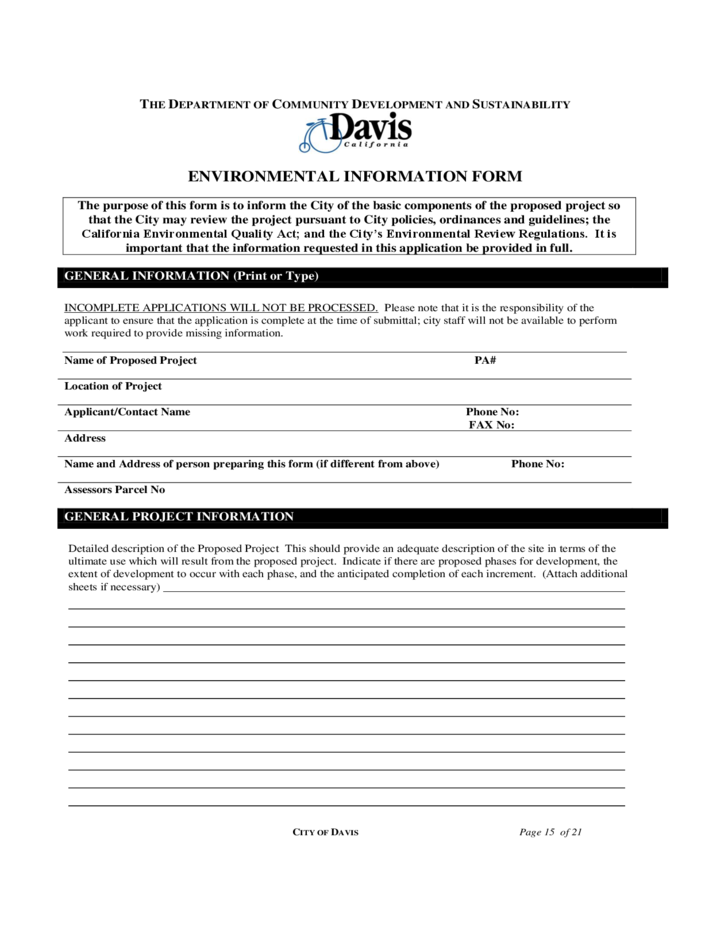 Planning Application Form California Free Download