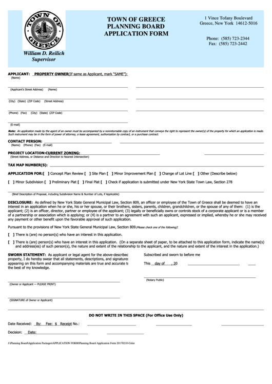 Planning Board Application Form Town Of Greece Printable Pdf Download