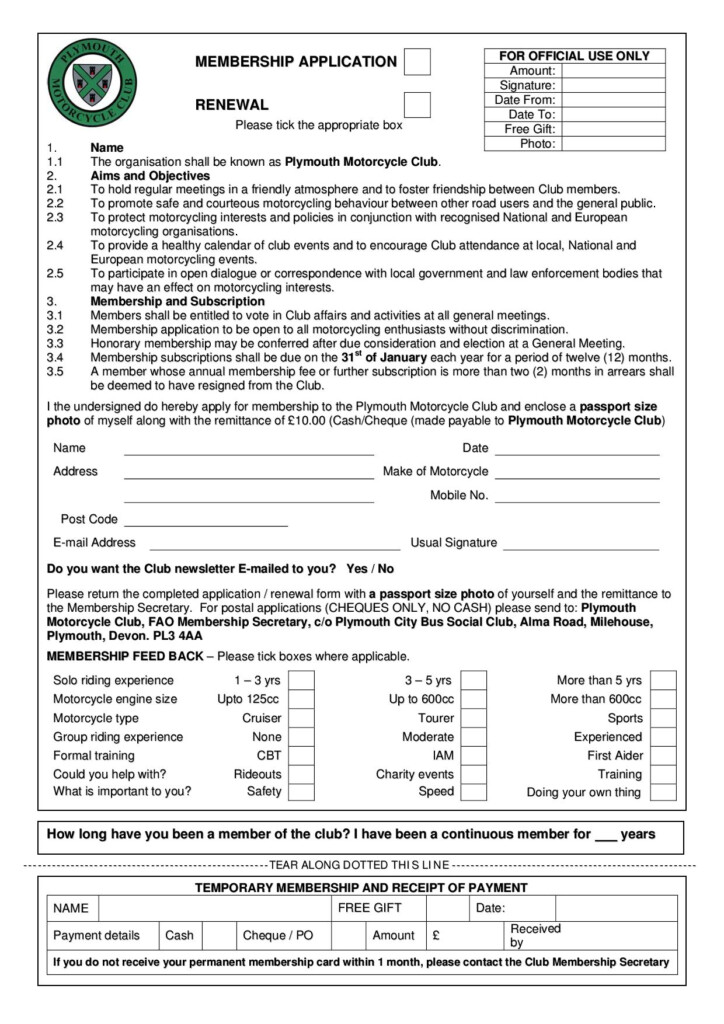 Plymouth Motorcycle Club Application Form By Plymouth Motorcycle Club 