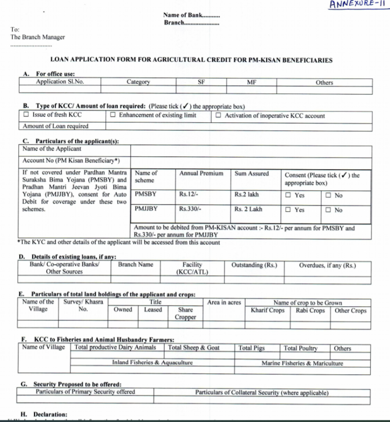 PM Kisan Credit Card KCC Application Form 2020 PDF Apply Online