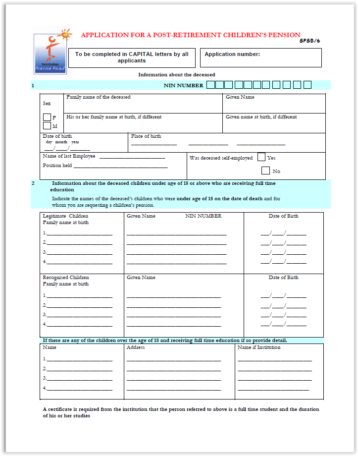 Post Retirement Children s Pension Application Form Seychelles 