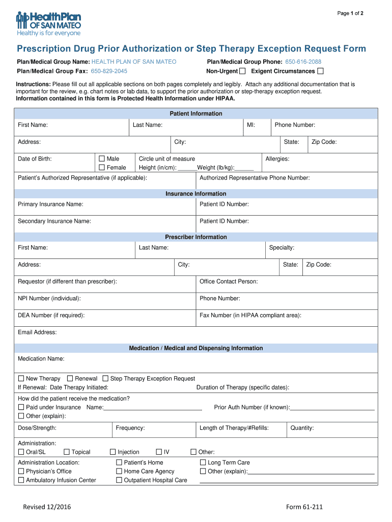 Prior Authorization And Step Therapy Forms SCAN Health Plan Fill Out