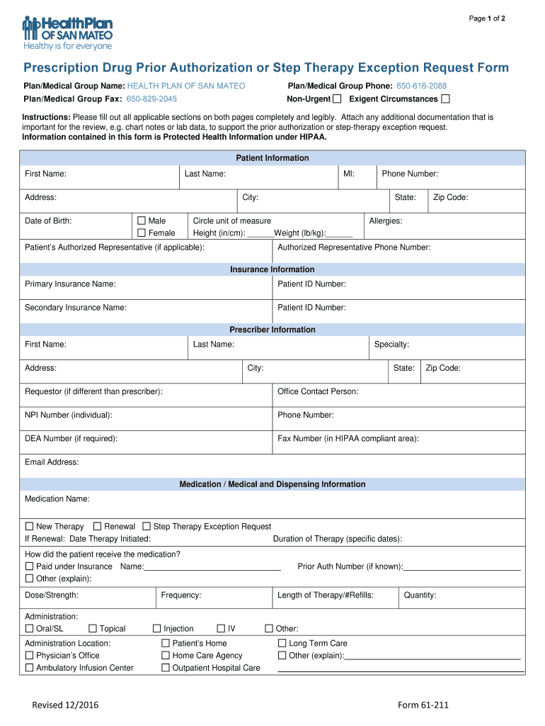 Prior Authorization And Step Therapy Forms SCAN Health Plan Fill Out 