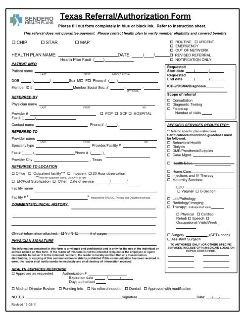 Prior Authorization Form Sendero Health Plans
