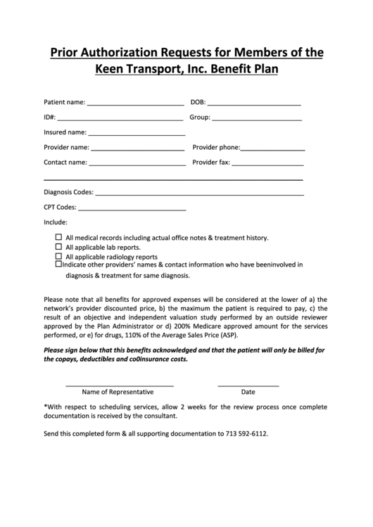 Prior Authorization Requests Form Keen Transport Printable Pdf Download