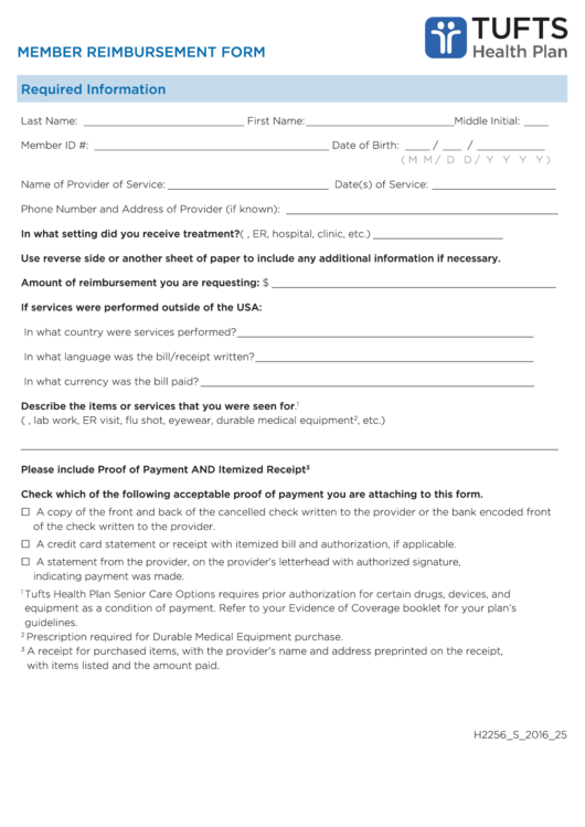 Reimbursement Form Tufts Health Plan Medicare Preferred Printable Pdf 