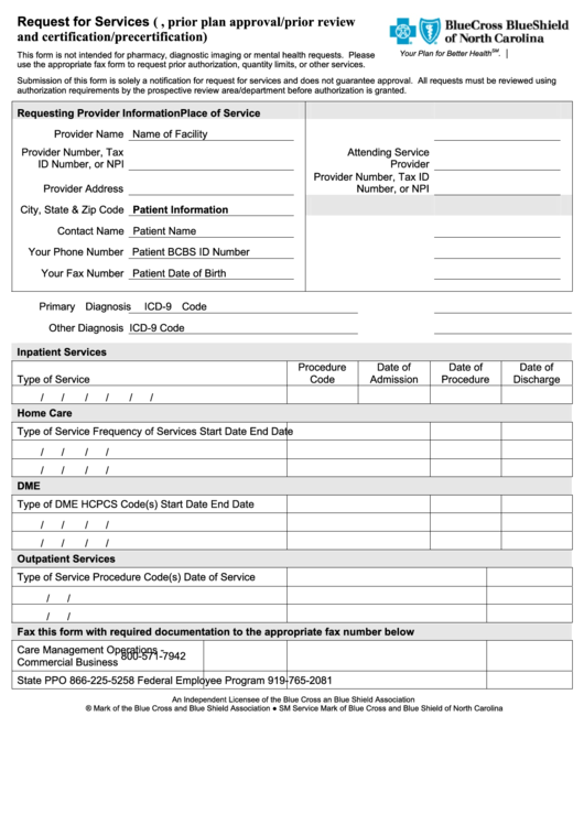 Request For Services Form Bcbs Printable Pdf Download