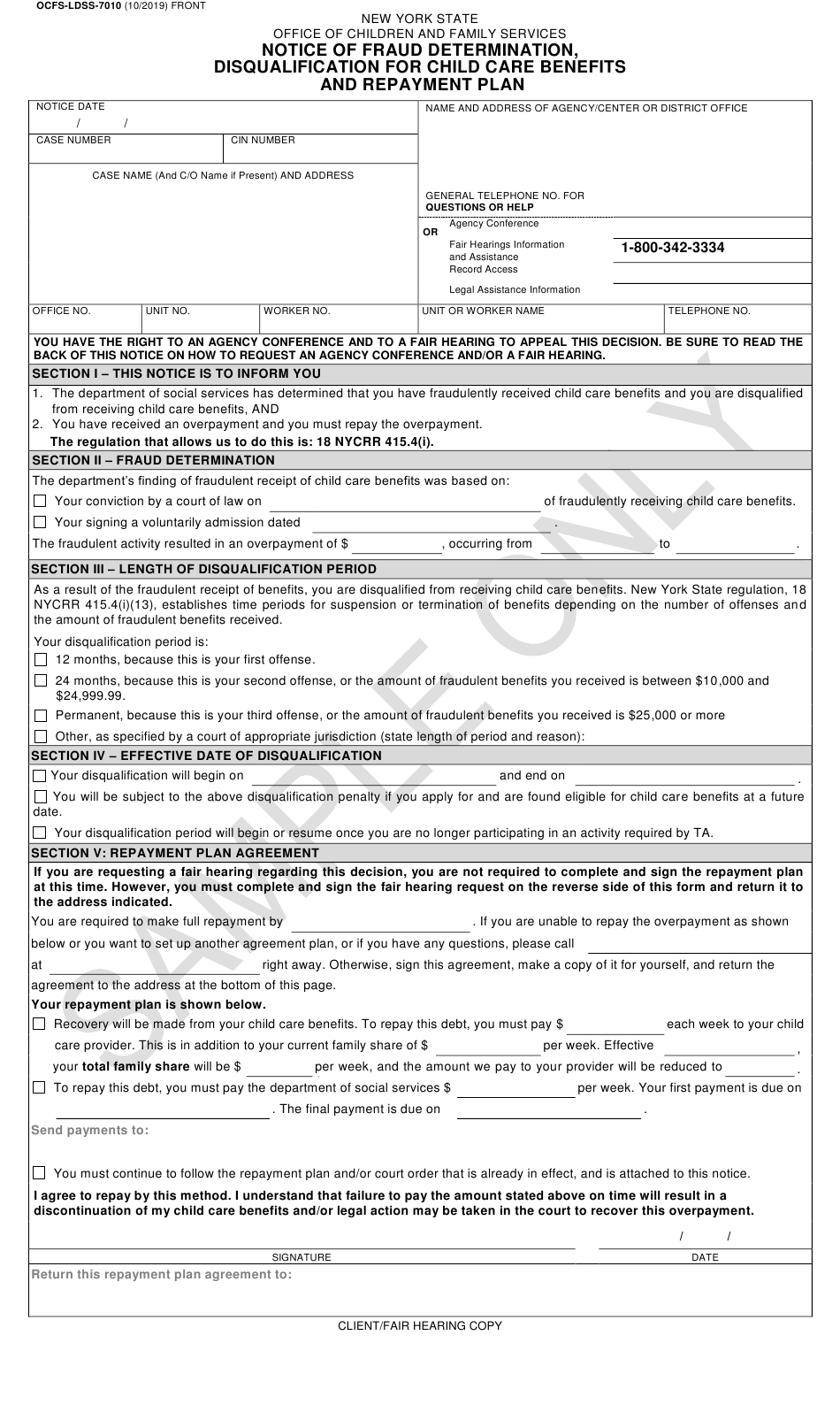 Sample Form OCFS LDSS 7010 Download Printable PDF Or Fill Online Notice 