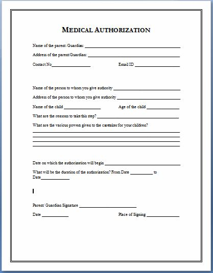Sample Medical Authorization Form Templates Printable Medical Forms