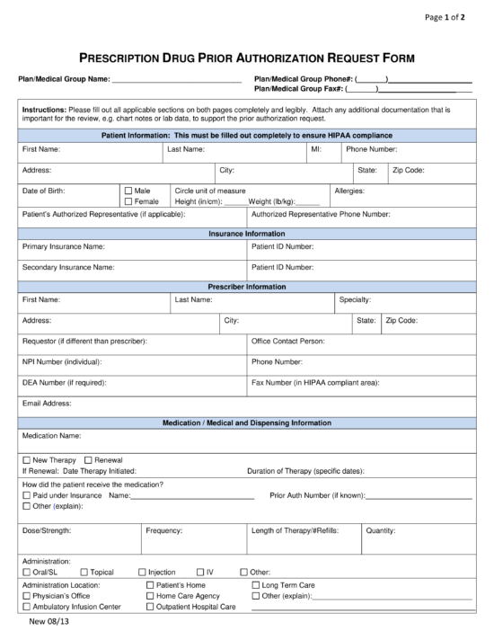 SAV RX Prior Rx Authorization Form EForms